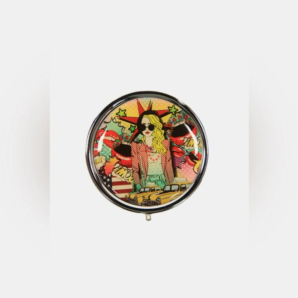 Nicole Lee USA Print Metallic Circular Small Pill Case